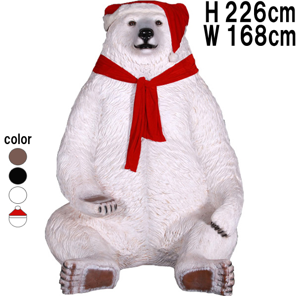 トールペイント作品　サンタ帽のクマの置物 棒針編みで編む フィンランドの白くま貯金箱「サンタ帽＆くつ下