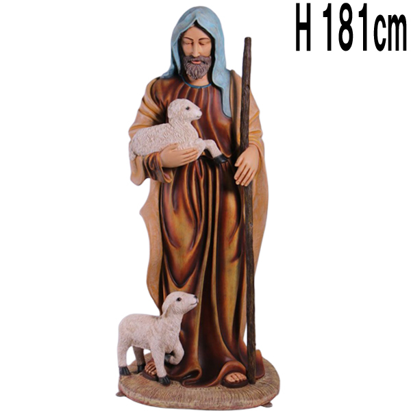 子ひつじと羊飼い・180cm The Nativity 6ft-Shepherd with RMP FRPアートオブジェ 【商品番号：m-fr150048】
