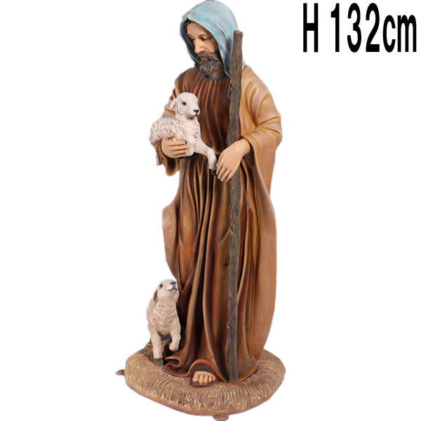 子ひつじと羊飼い The Nativity 4.5ft - Shepherd with Sheep FRPアートオブジェ 【商品番号：m-fr150052】