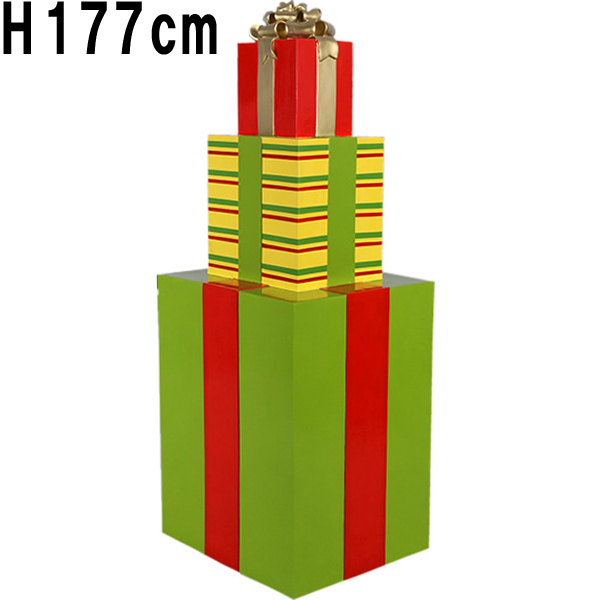 クリスマスボックス 3段 Gift Stack 189 Tall Lime Yellow and Red FRPアートオブジェ 【商品番号：m-fr150405】