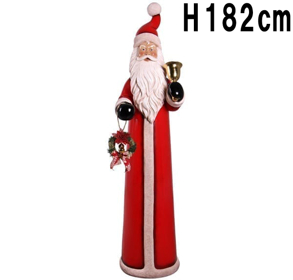 ベルとリースを持った細身のサンタ Skinny Santa w Bell Wreath FRPアートオブジェ 【商品番号：m-fr160156】