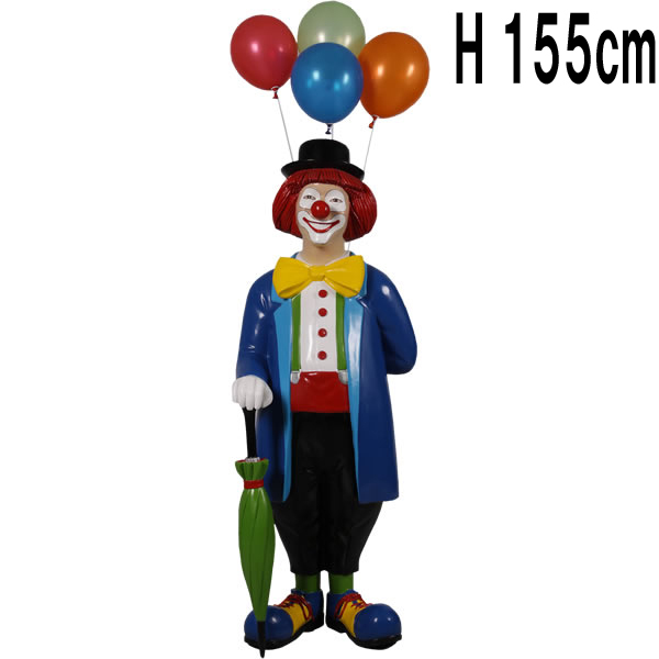 ピエロと風船と傘 Clown with umbrella and balloons FRPアートオブジェ【商品番号：m-fr180169】
