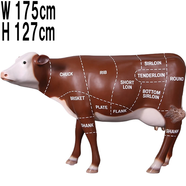牛肉カット部位・牛127cm / Cow 45"H  FRPアートオブジェ 【商品番号：m-fr190047bc】