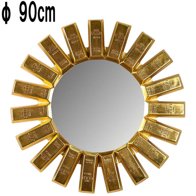 ゴールドバー丸形ミラー / ROUND MIRROR GOLD BAR - Gold  FRPアートオブジェ 【商品番号：m-fr260028】