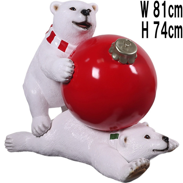 クリスマス装飾と遊ぶシロクマの子ども / Polar Bear Cubs with Christmas Ball  FRPアートオブジェ 【商品番号：m-fr260074】