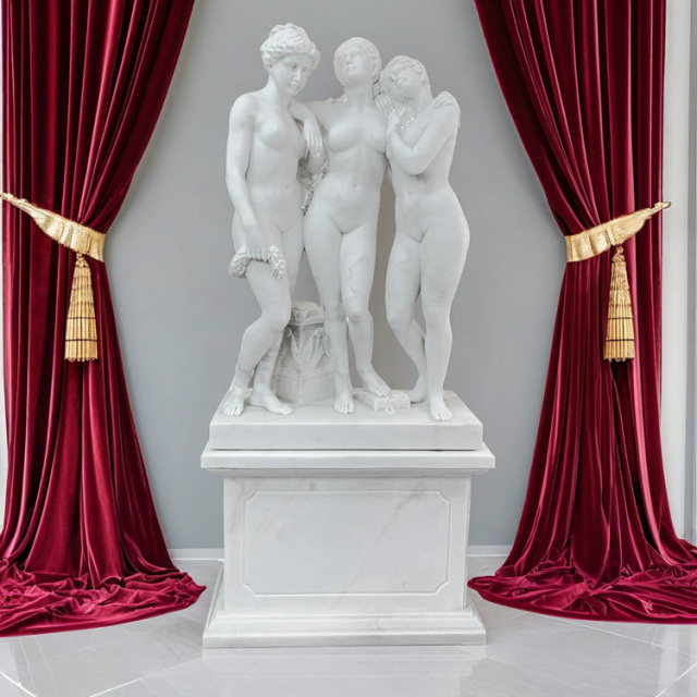 天然大理石彫刻 三美神 ペア 台座付き