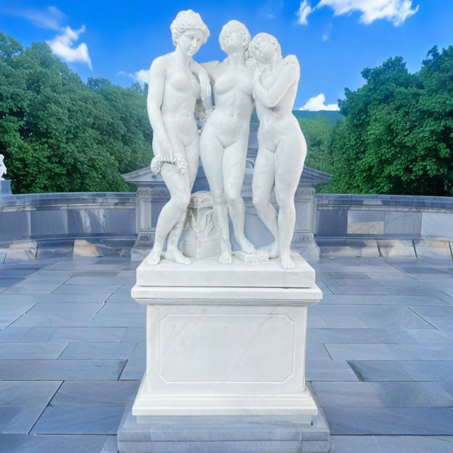 西洋彫刻　樹脂製　三美神　3人の女神像　裸婦像　置物　台・箱付　C　5773C 西洋彫刻 樹脂製 三美神 3人の女神像 裸婦像 置物 台・箱