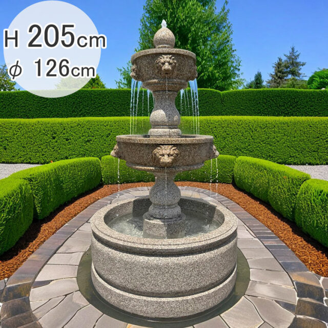天然石彫刻 ライオン三段噴水 【商品番号：m-hat0083-2405】