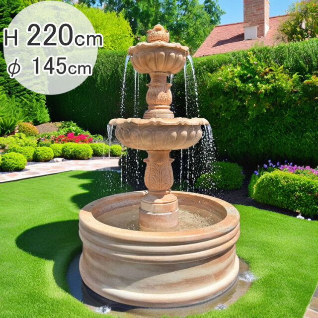 天然大理石彫刻 大三段噴水｜ピンク大理石・三段ウォーターフォール