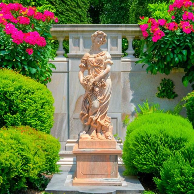 大特価！石製果樹彫刻 赤と緑 高さ約68センチ 天然大理石彫刻 葡萄を抱えるヴィーナス（夏） 【商品番号：m-hat092