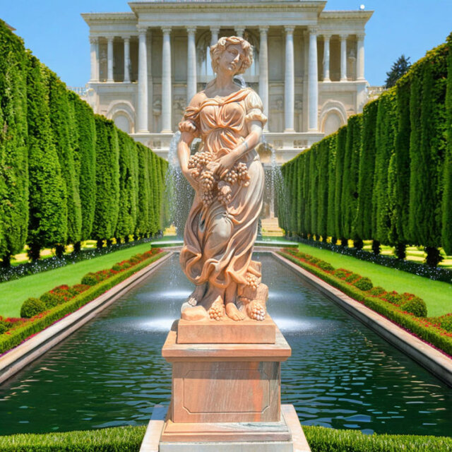 天然大理石彫刻 葡萄を抱えるヴィーナス（夏） 【商品番号：m-hat092