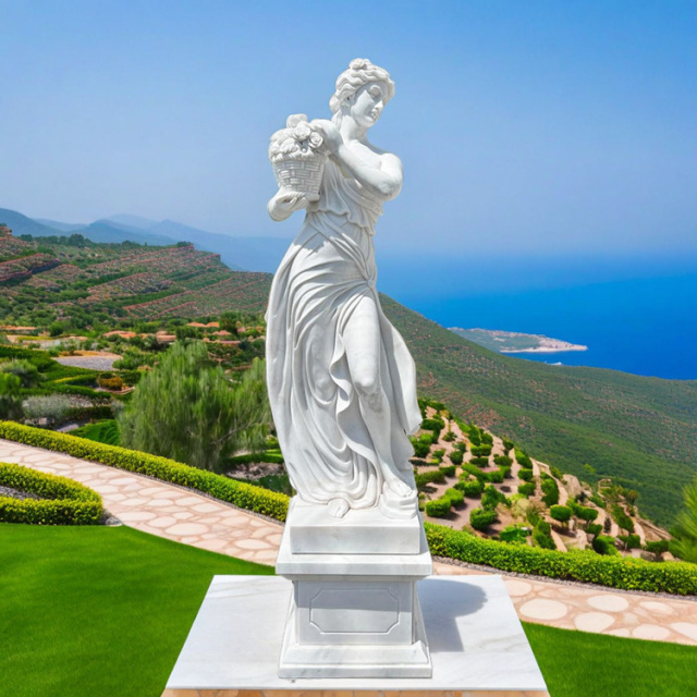 天然大理石彫刻 花かごを持つヴィーナス（春）｜女性像・ヴィーナス像