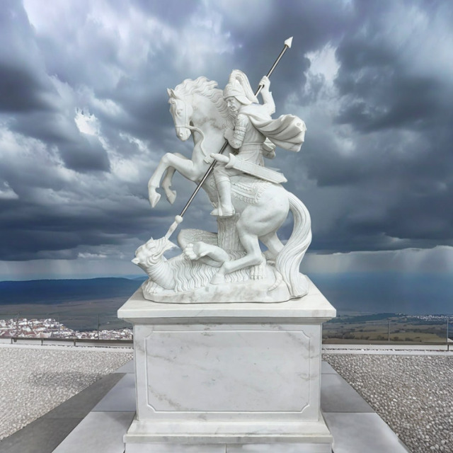 天然大理石彫刻 馬に乗る騎士とグリフォン 【商品番号：m-hat098-2405】