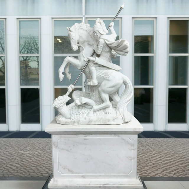 天然大理石彫刻 馬に乗る騎士とグリフォン 【商品番号：m-hat098-2405】