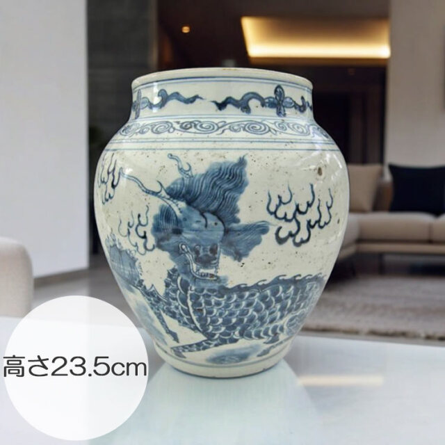 景徳鎮 染付麒麟文壺 【商品番号m-ke2009】