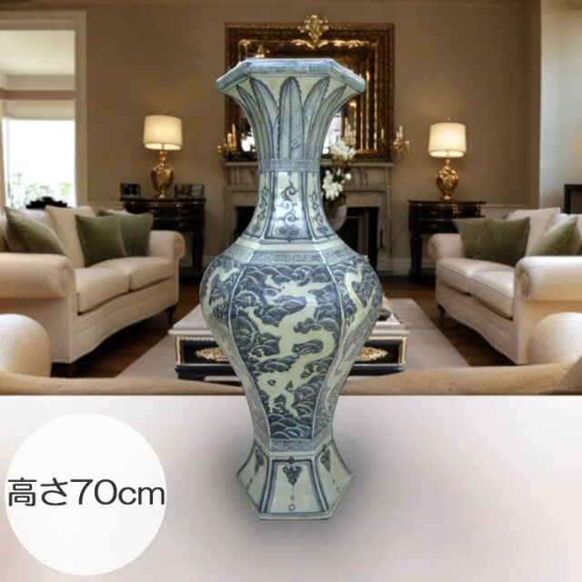 景徳鎮 青花龍文六角花瓶 【商品番号m-ke2020】
