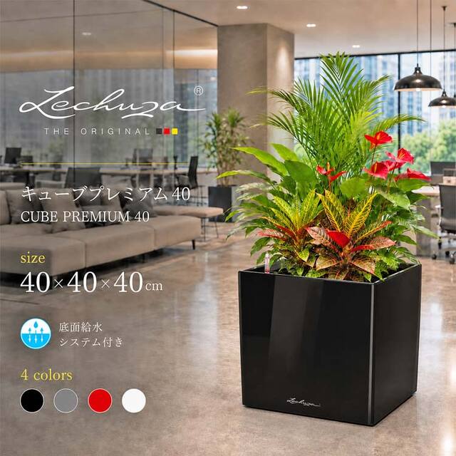ドイツ製デザインプランター キューブ・プレミアム40 Cube Premium 底面灌水セット付　【商品番号：m-LE-3440】