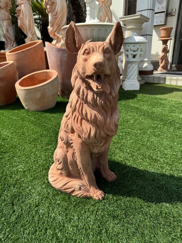 イタリア製の犬の置物 イタリア製 テラコッタ 牧羊犬 オブジェ H65cm 【展示品特別セール】