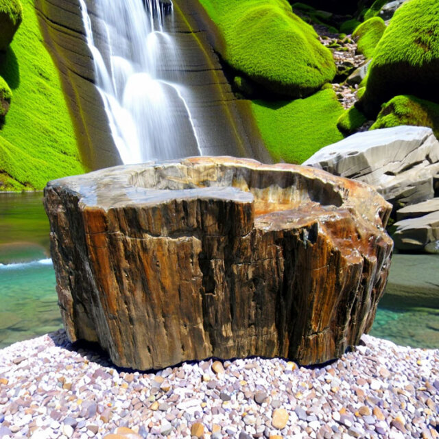 木化石 蹲(つくばい) 049の手水鉢・珪化木は庭石販売の増樹です。