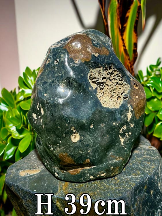 緑化石 水石 景石 磨き 39cm 鑑賞石 飾り石 置物 天然石 銘石 模様石