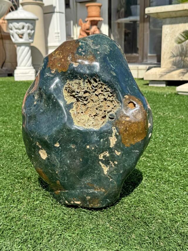 緑化石 水石 景石 磨き 39cm 鑑賞石 飾り石 置物 天然石 銘石 模様石
