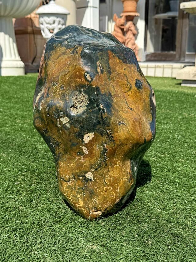 緑化石 水石 景石 磨き 39cm 鑑賞石 飾り石 置物 天然石 銘石 模様石
