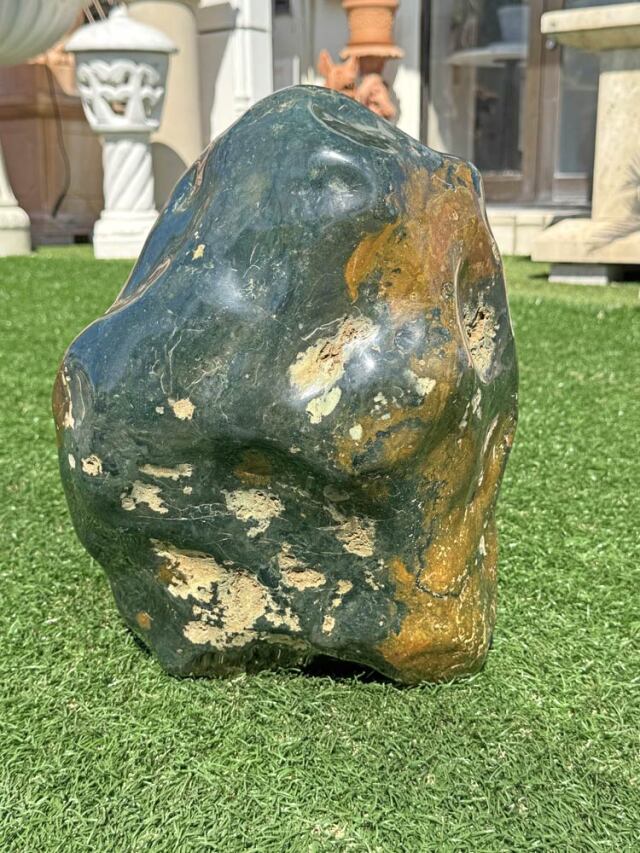 緑化石 水石 景石 磨き 39cm 鑑賞石 飾り石 置物 天然石 銘石 模様石