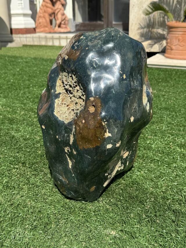 緑化石 水石 景石 磨き 39cm 鑑賞石 飾り石 置物 天然石 銘石 模様石