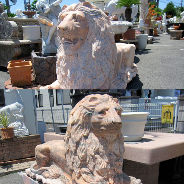 サンティーニのライオン像、大理石ライオン像、大理石の粉末と樹脂製 サンティーニのライオン像、大理石ライオン像、大理石の粉末と樹脂製