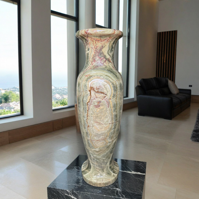 天然石の美しさ オニックス（オニキス） 花瓶A 【商品番号m-s0313】