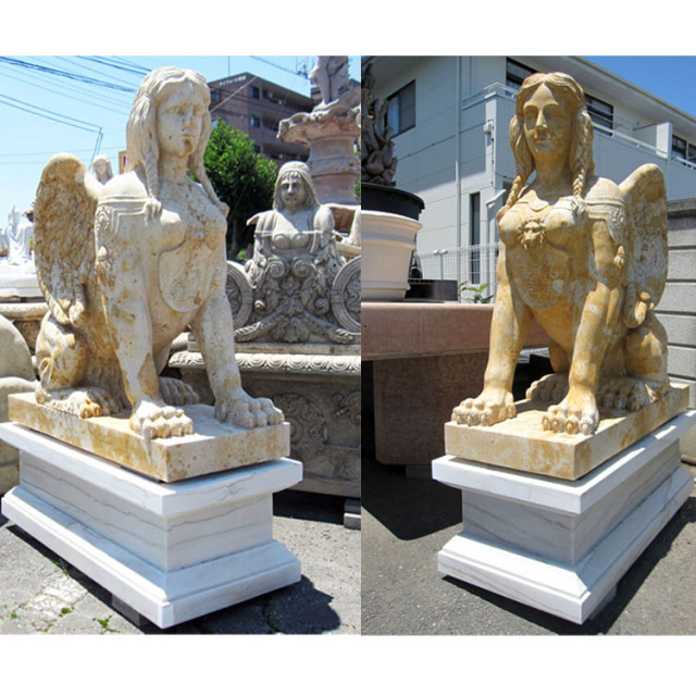 天然石彫刻 石像 スフィンクス（ペア）