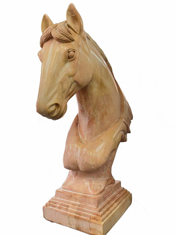 天然大理石彫刻  ホースヘッド 馬の頭部 オーナメント オブジェ 【商品番号：m-0157】