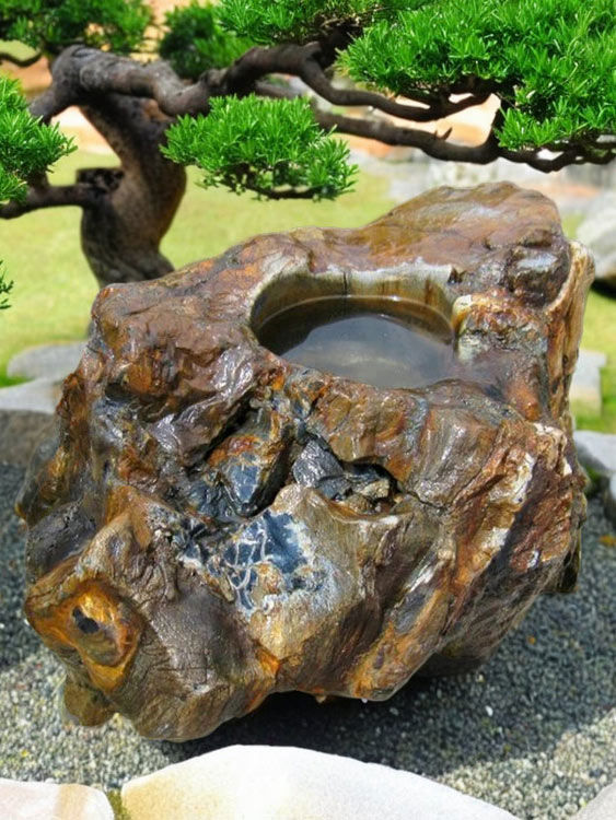 木化石。 木化石 蹲(つくばい) 059 手水鉢 珪化木【商品番号：m-ni059】