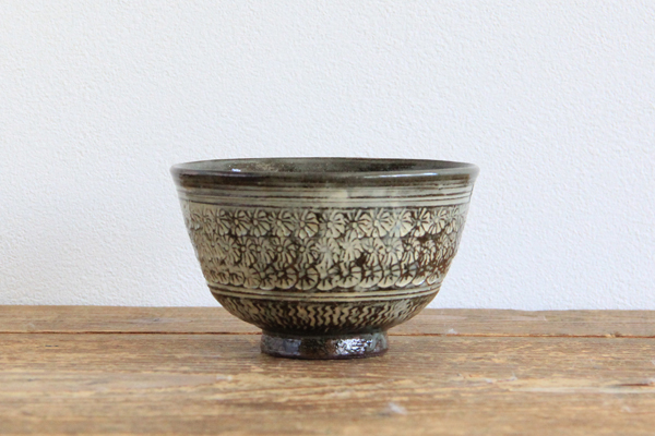 抹茶茶碗 三島焼 古三島 中村与平作