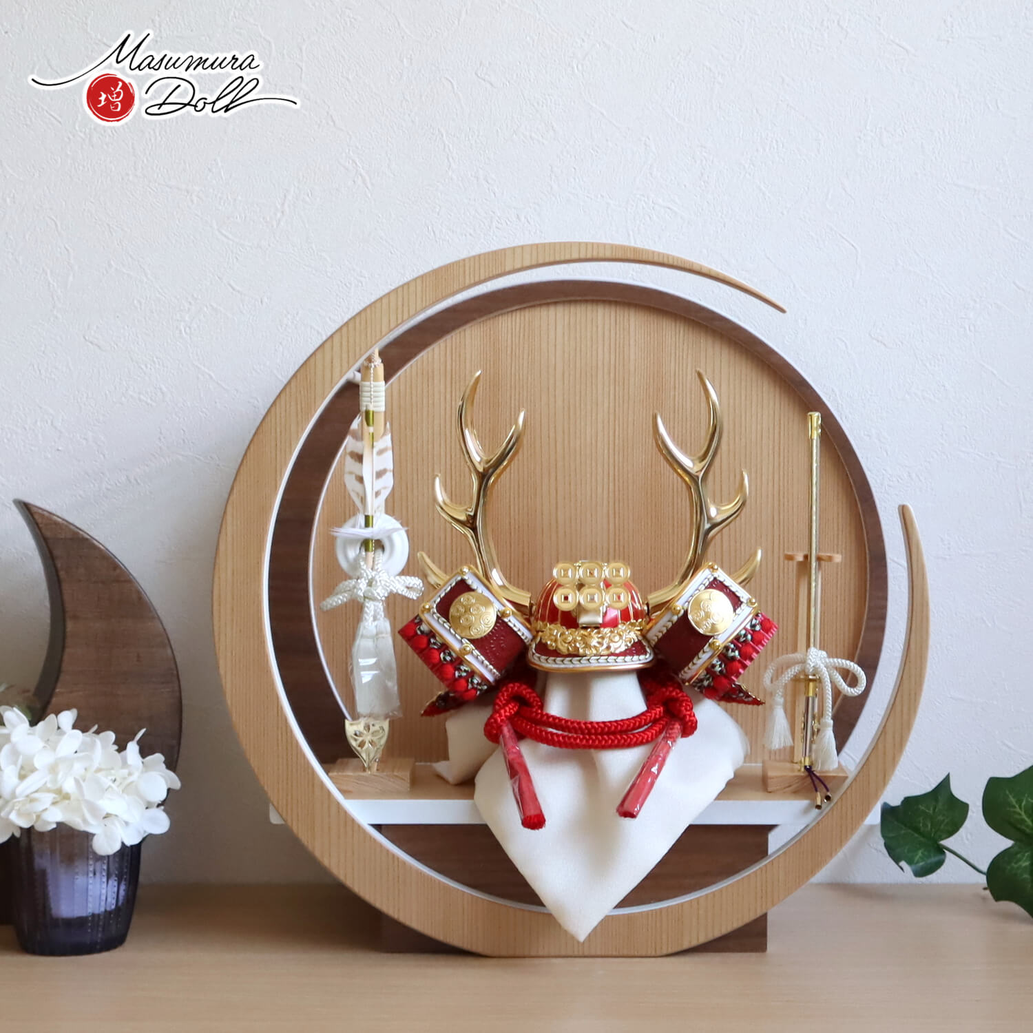 五月人形 コンパクト おしゃれ インテリア 兜飾り 5月人形  端午の節句 完全日本製レッド ゴールド 武将 真田幸村 兜 増村人形店 MMN3529