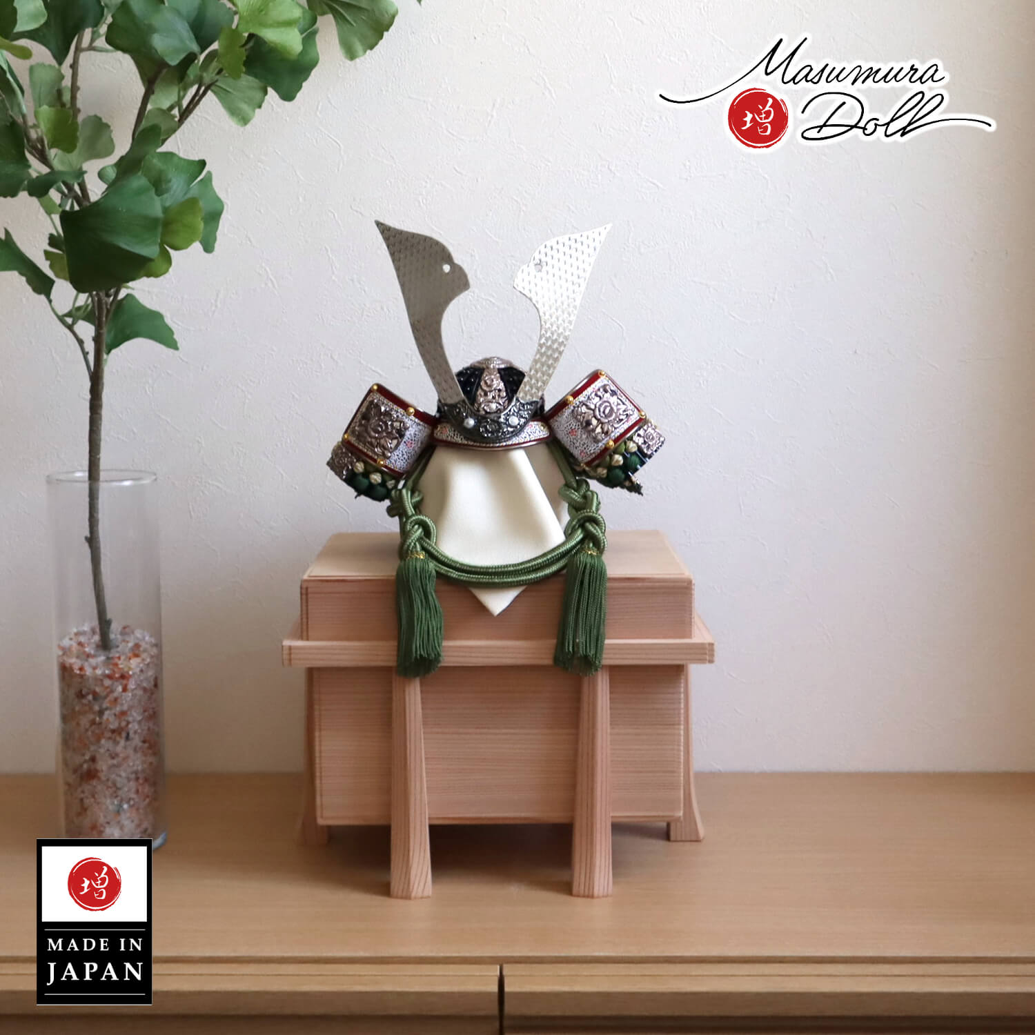 五月人形 伝統工芸士 誠山作 10号深緑糸縅 ブロンズ鍬形 面取極上国産杉唐櫃 増村人形店 10000497