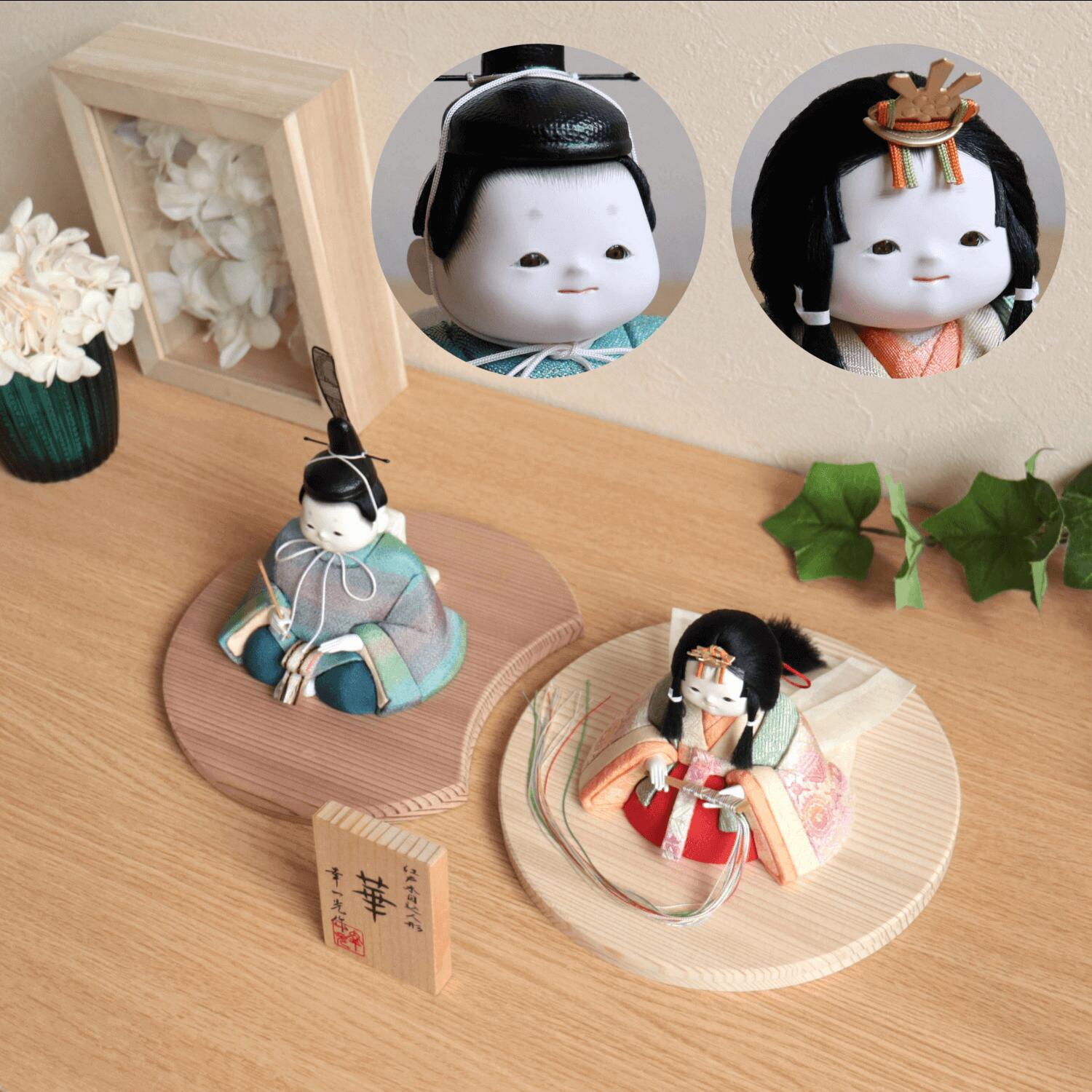 雛人形 幸一光作 「華」正絹西陣織『グラデ(姫白ピンク、殿ブルー)』 国産杉製月飾台(大) 10001288