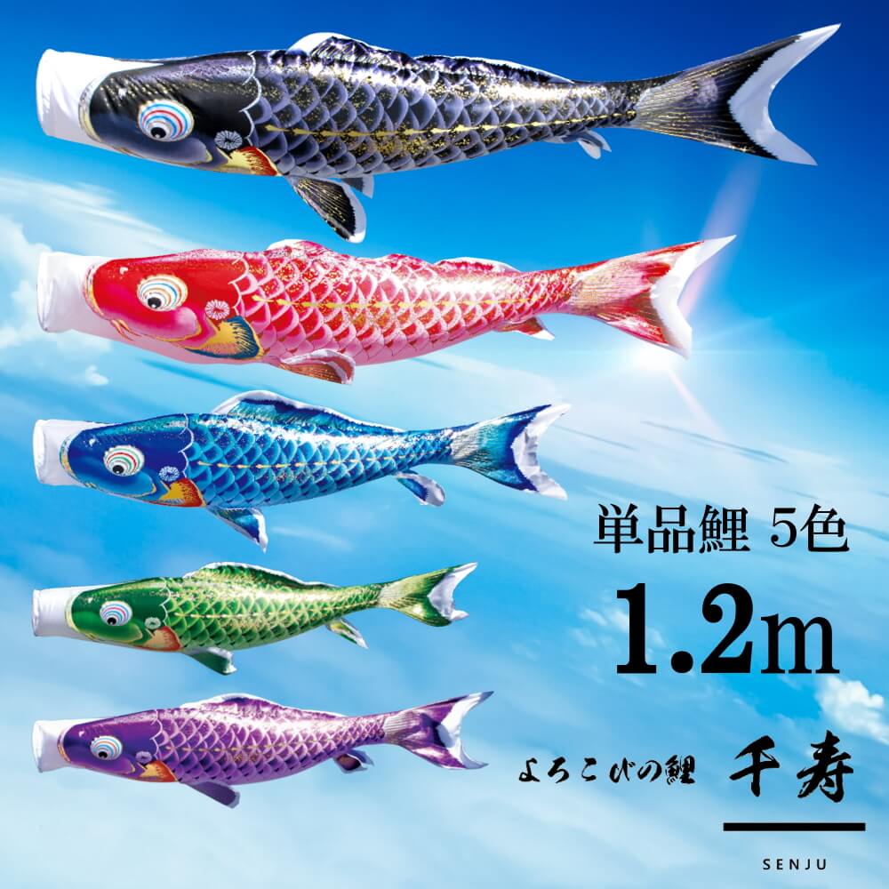【単品鯉】千寿　単品鯉のぼり(取付け金具セット)鯉のぼり 徳永鯉 こいのぼり単品 撥水加工 1.2m 選べる５色 10002559