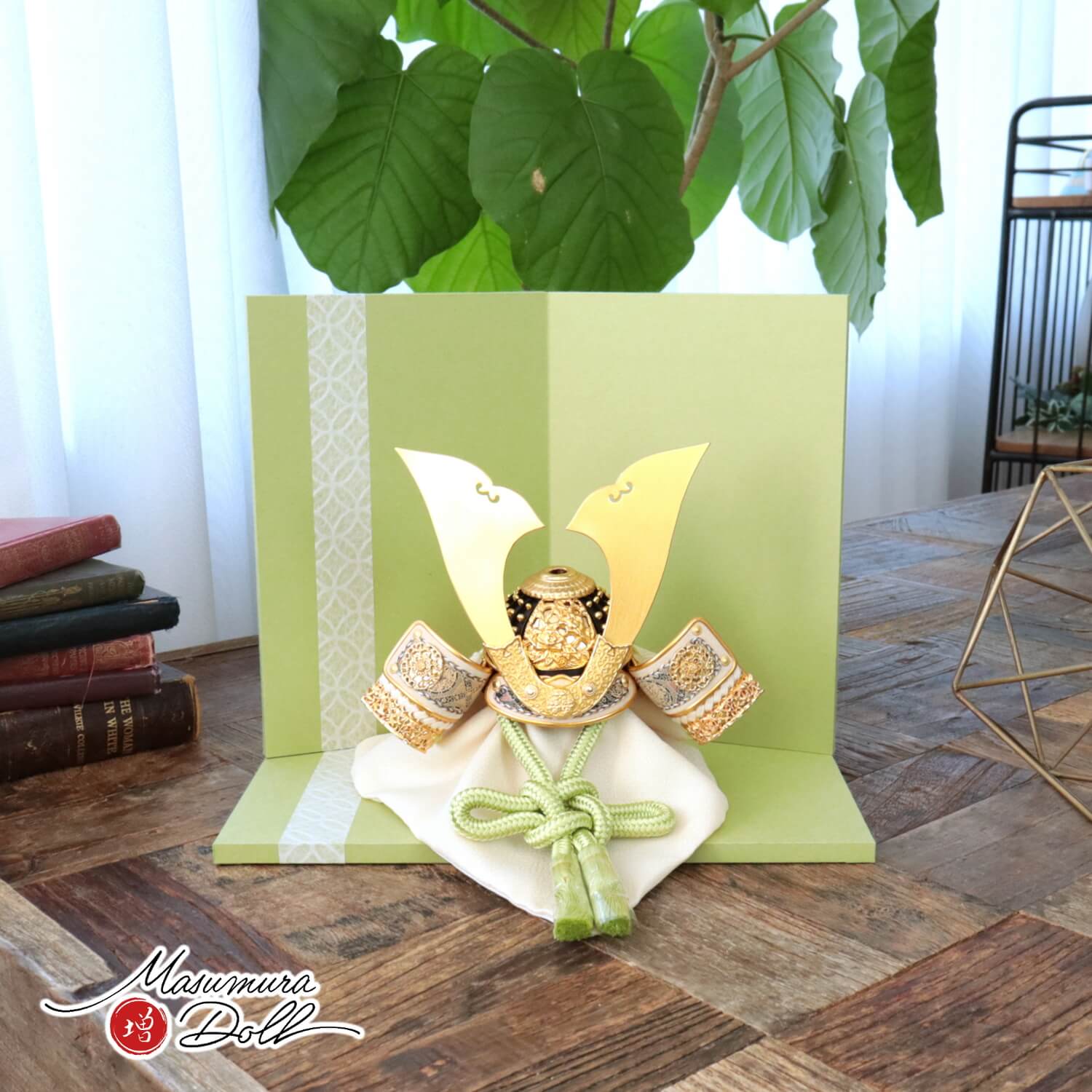 五月人形 伝統工芸士・平安晴峰作 淡萌黄色糸 金小札 日本三大和紙 越前和紙台屏風セット 土佐和紙七宝ライン 増村人形店 天賦 10000634