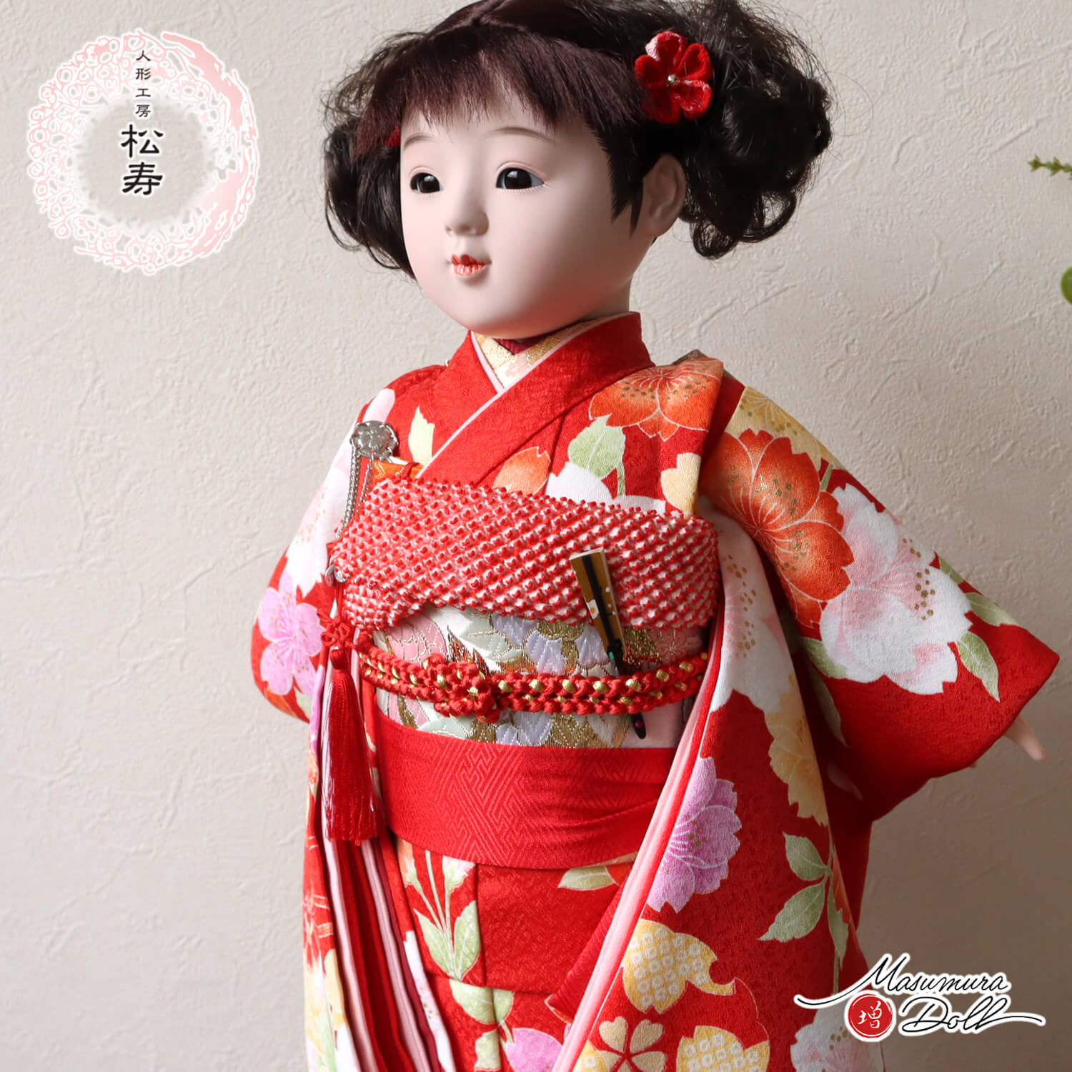 新作 市松人形 小出松寿作10号 京友禅「桜尽くし」赤衣装 かわいい 今どき 人形の増村 人気 国産 ケース(別売り) 黒塗前扉 前ガラス面取 市松人形対応 女の子 上品 童 国産 日本人形 増村人形店 10003207