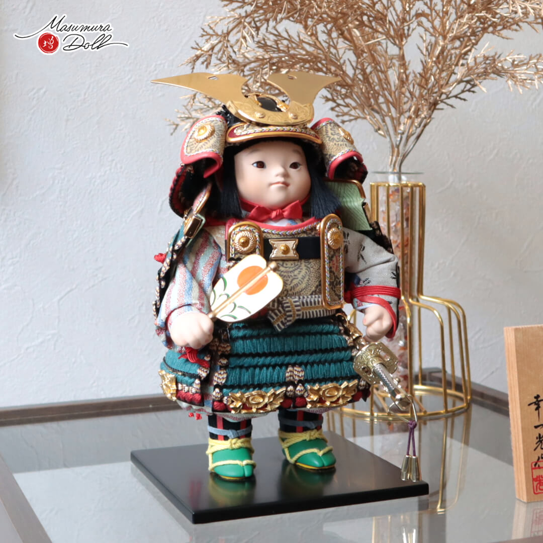 五月人形   コンパクト おしゃれ かっこいい モダン インテリア 幸一光 子供大将 悠 縹 はなだ 青 鎧着大将 黒小札 太刀別誂 錺金具 増村人形店 MMN0224