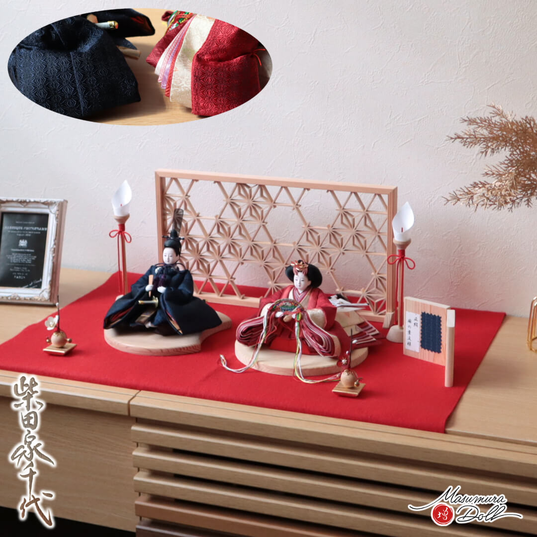 雛人形 コンパクト モダン おしゃれ インテリア ひな人形 おひなさま 柴田家千代 葵雛 正絹 麻の葉 お雛様 雛 親王飾り 増村人形店 MMN3543