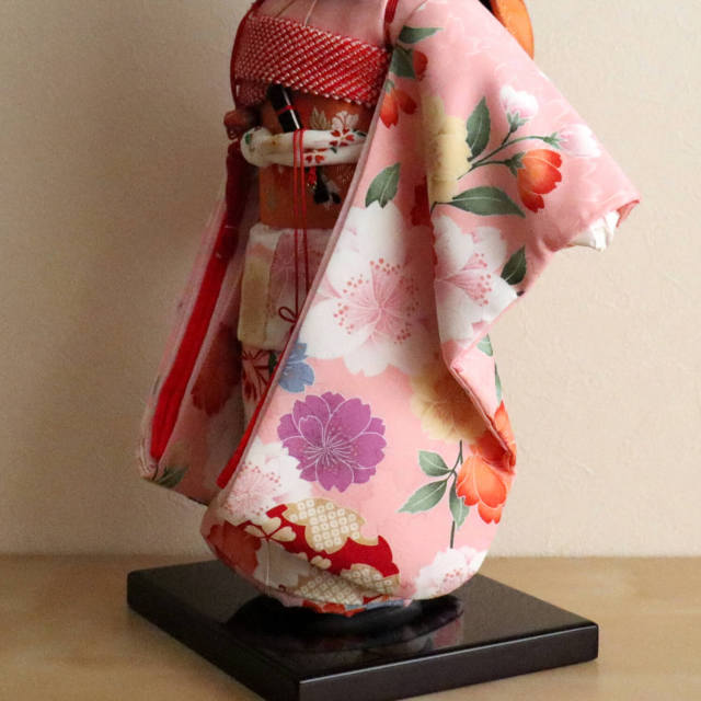 元賀章介作 12号(尺二)別染 着尺 桜 ピンク色 台 市松人形 女の子