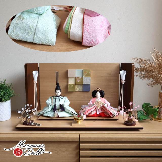 伝統工芸士・清水光雲監修 春光作 25号 芥子 西陣織金襴 パステル桜 無地扇 屏風ナチュラル ここのえ 屏風 コードレス燭台 竹細工紅白梅 盃飾 ナチュラル杉製平台 10002409