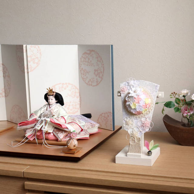 6号 正絹 つまみ細工 羽子板 ブーケ bouquet ボタニカル 木目塗