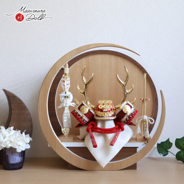 五月人形 コンパクト おしゃれ インテリア 兜飾り 5月人形  端午の節句 完全日本製レッド ゴールド 武将 真田幸村 兜 増村人形店 MMN3529