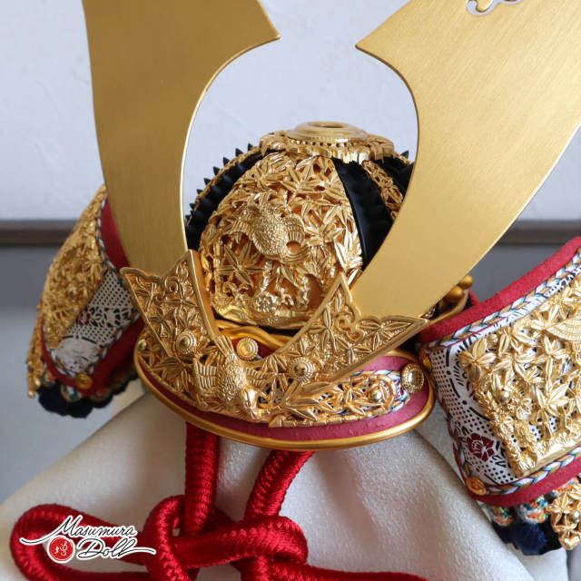 五月人形 伝統工芸士 平安晴峰作 7号 国宝模写 竹に雀之金物 茜赤糸 黒