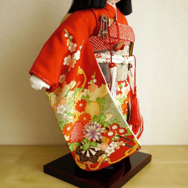 元賀章介作 12号(尺二)正絹別染 雲取りに花車 赤色 手塗本漆塗台 市松