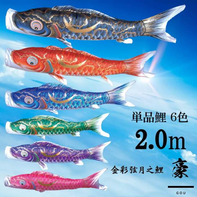 【単品鯉】豪　単品鯉のぼり(取付け金具セット)鯉のぼり 徳永鯉 こいのぼり単品 弦月 伊達政宗 撥水加工 2.0m 選べる６色 10002547