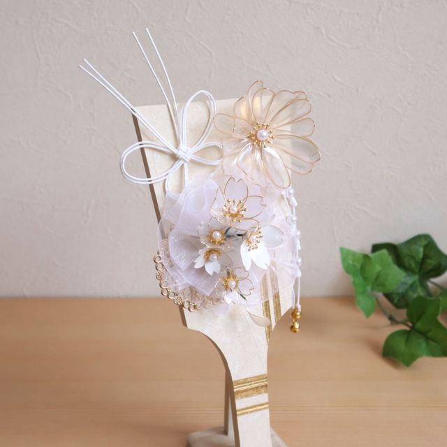 新作 クリアフラワー羽子板 選べる3種 (白/ピンク/ボルドー) 桜 水引